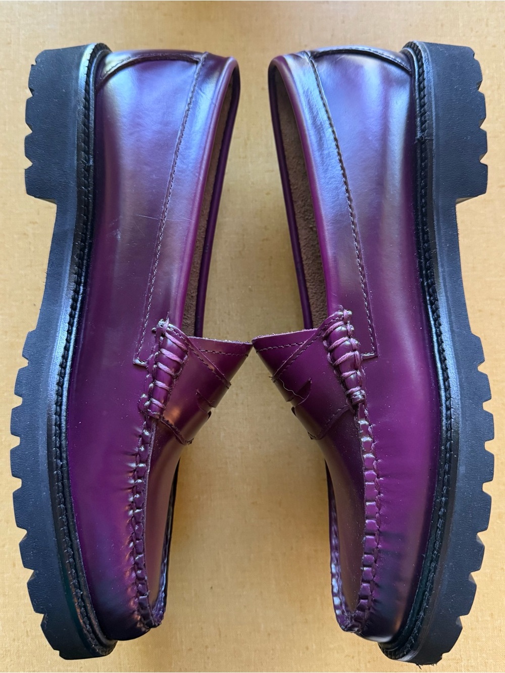 G.H.BASS Women's Plum Leather Whitney Candy Lug Weejun Loafer Flats - Plum - 8 - Picture 2 of 10